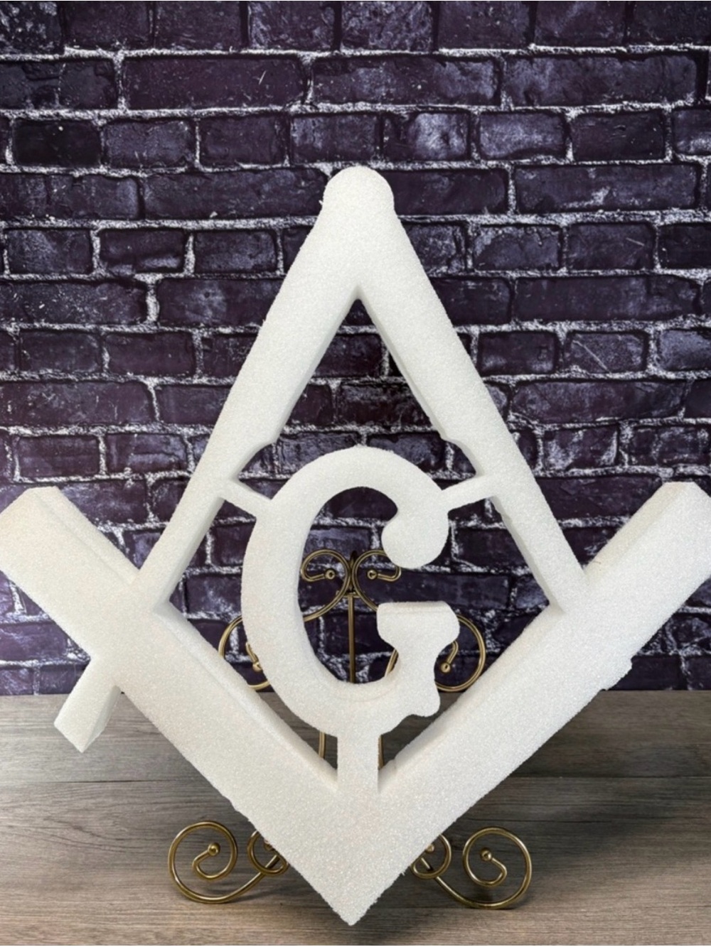 Large White Foam Masonic Square and Compass G Emblem